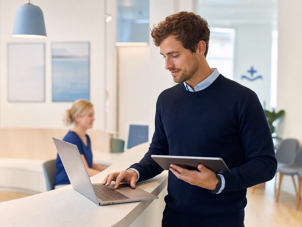 Moderne Arztpraxis, die mit ClinicOS arbeitet